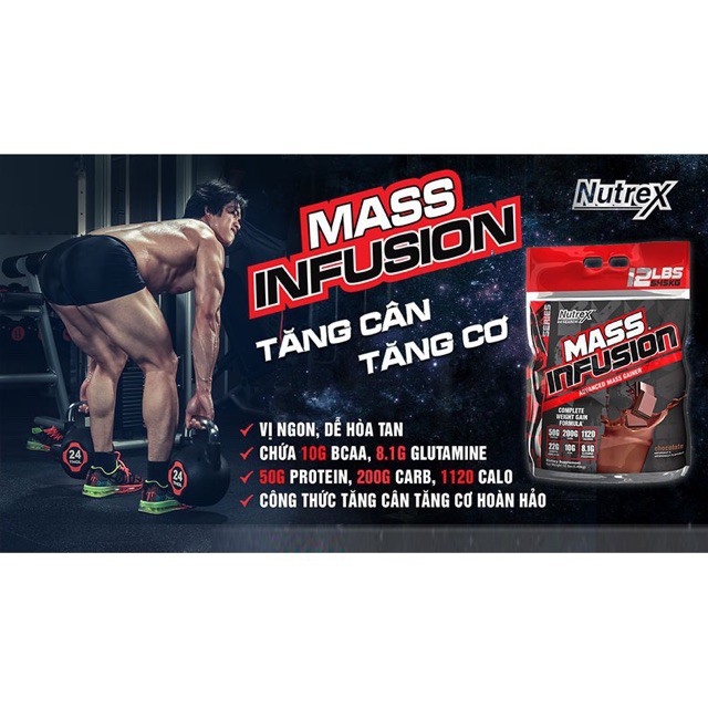 Sữa Dinh Dưỡng tăng cân nhanh Nutrex Mass Infusion 12 lbs (5.6kg)