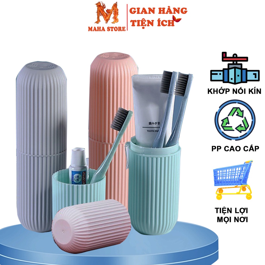 Hộp đựng bàn chải - Cốc đựng bàn chải kem đánh rắng hình trụ đi du lịch , công tác thiết kế nhỏ gọn có vân tiện lợi