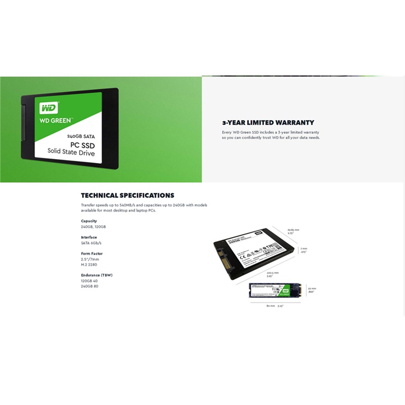 Ổ Cứng SSD Kỹ Thuật Số 120GB 240GB 480GB SATA3 2.5 Inch WD Màu Xanh Lá