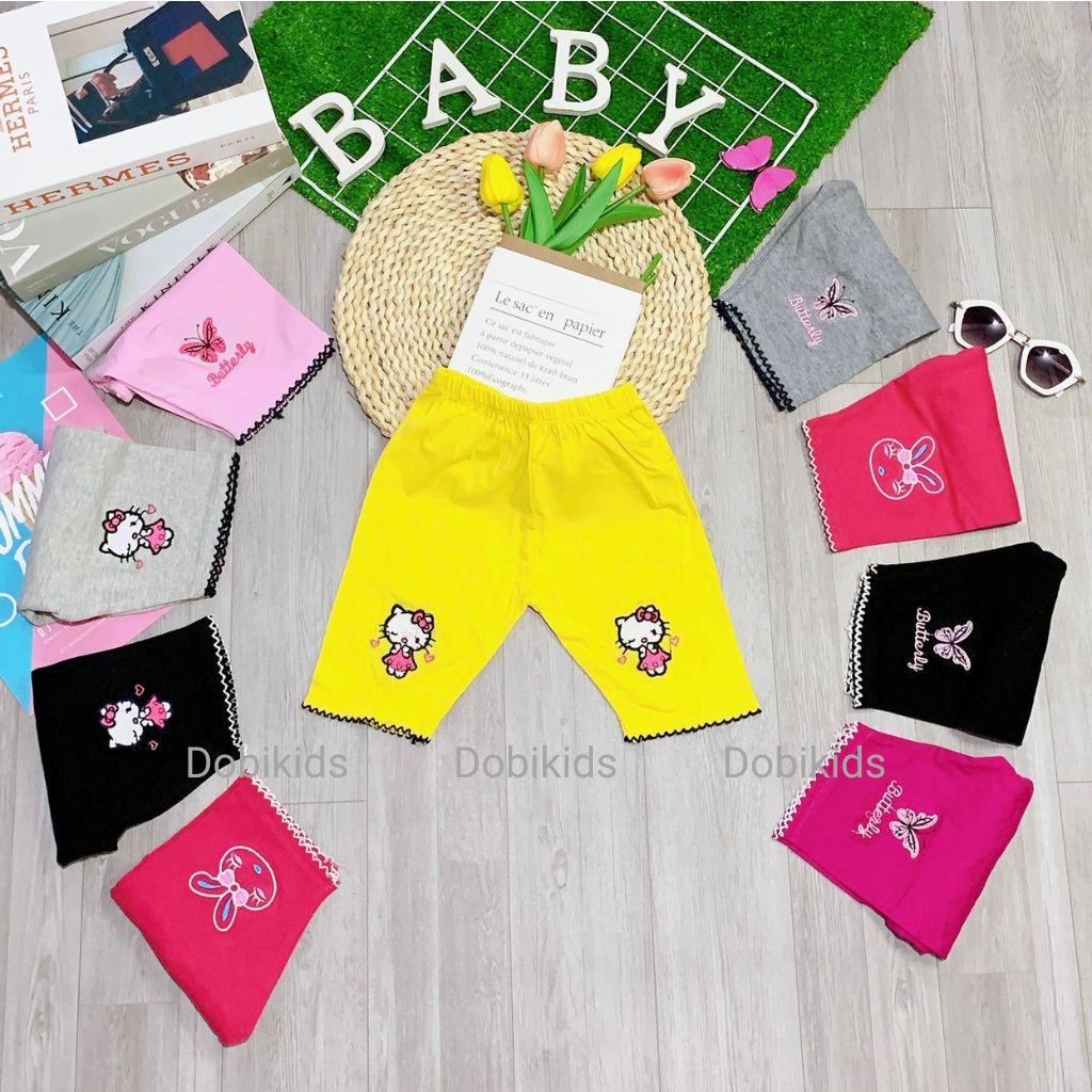 Quần legging lửng bé gái thun cotton xuất co giãn 4 chiều vải đẹp mềm mát cho bé 9-22kg
