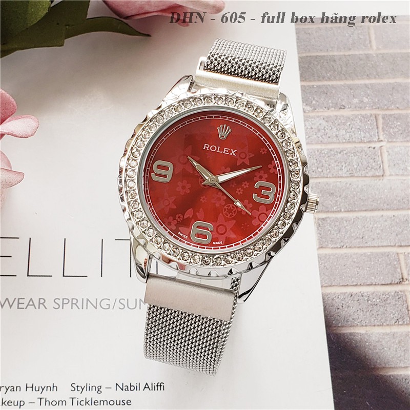 Đồng hồ nữ RL máy pin mặt tròn viền đá, dây hợp kim chống gỉ DHN605   shop106