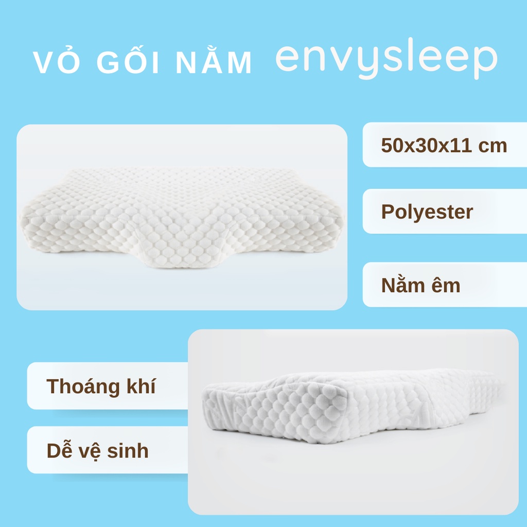 Vỏ Gối nằm Gối ngủ Envysleep size Trung Size trung 50 x 30 x 11 cm, Chất liệu Polyester, MÀU TRẮNG CÓ SẴN, dễ vệ sinh