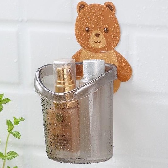 Cốc gấu dán tường đựng bàn chải kem đánh răng cốc đựng bàn chải treo tường hình gấu nâu dễ thương  #cocgau