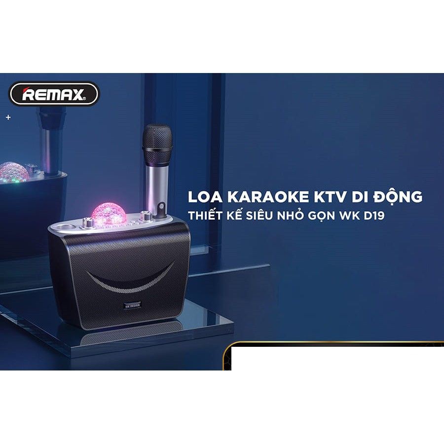 [CHÍNH HÃNG]Loa bluetooth karaoke kèm 2 mic không dây sạc pin chính hãng WK D19 có quả cầu nháy cắm được usb và thẻ nhớ