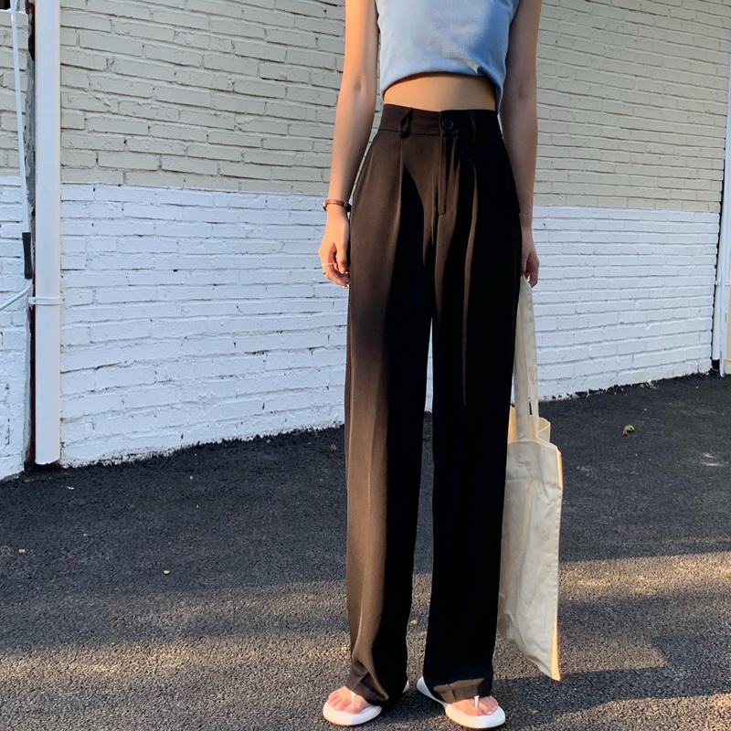 SUXI Quần ống rộng Lưng Cao Phong Cách Hàn Quốc Cho Nữ
