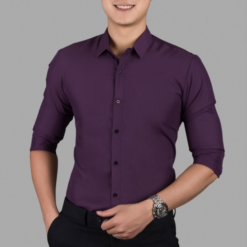 Áo sơ mi dài tay áo kiểu đẹp nam hàn quốc công sở Áo sơ mi nam Tím đậm LSM0015 | BigBuy360 - bigbuy360.vn