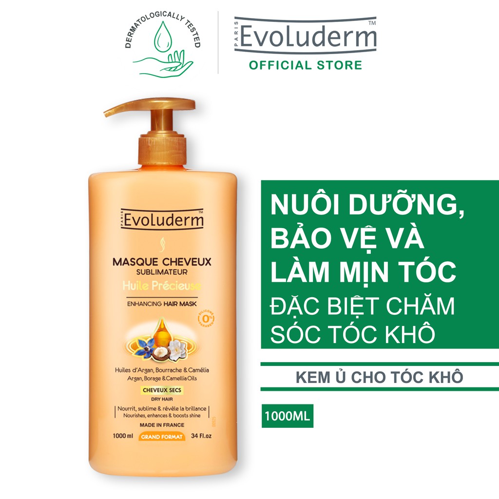 ( HSD:05-2022 )Kem ủ dành cho tóc Khô Evoluderm Masque Cheveux Sublimateur Huile Précieuse 1000ml