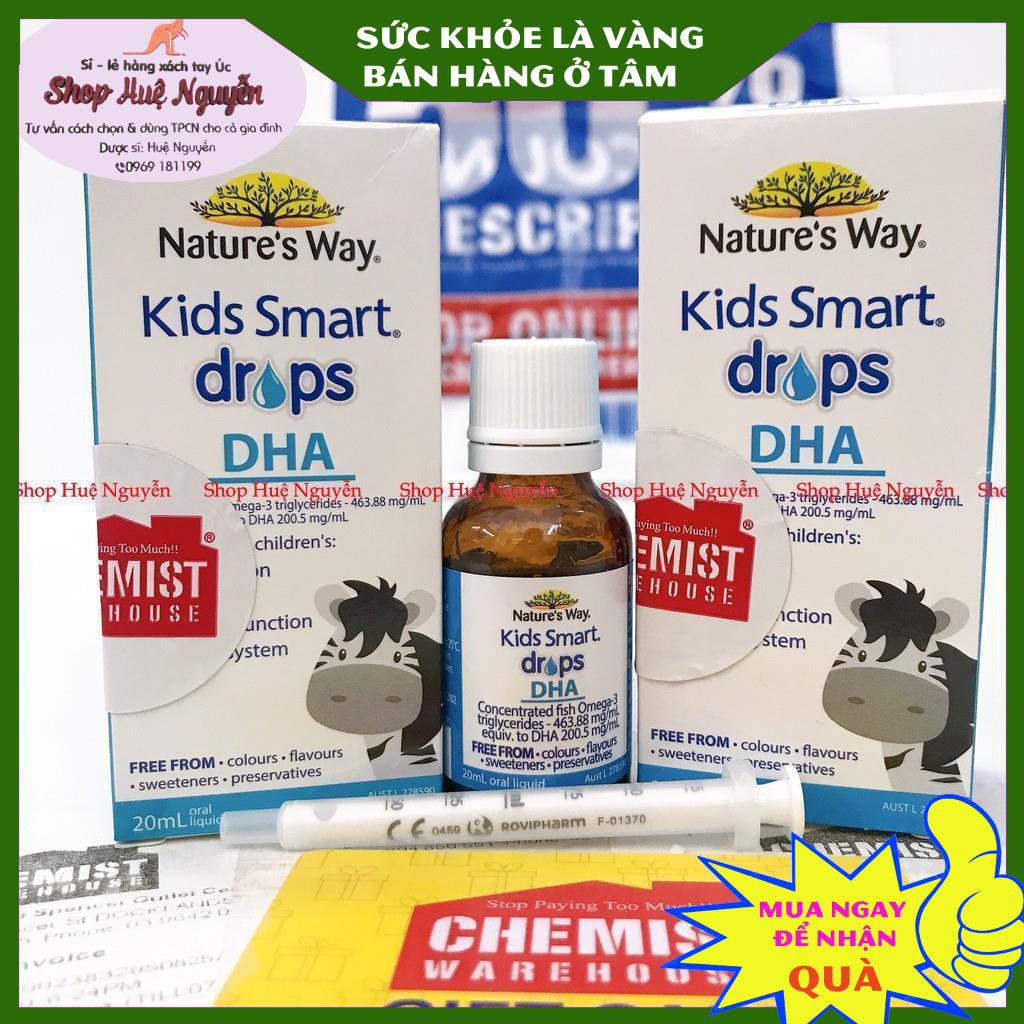 DHA Nature's Way Kids Smart Drops, giúp bé phát triển trí não thông minh, nhanh biết nói, siro Dha Úc lọ 20ml