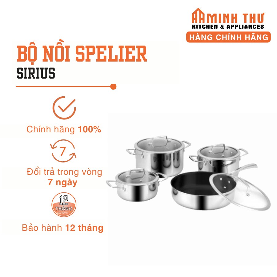 Bộ nồi 5 món Spelier Sirius thân nồi inox cao cấp chính hãng từ Đức