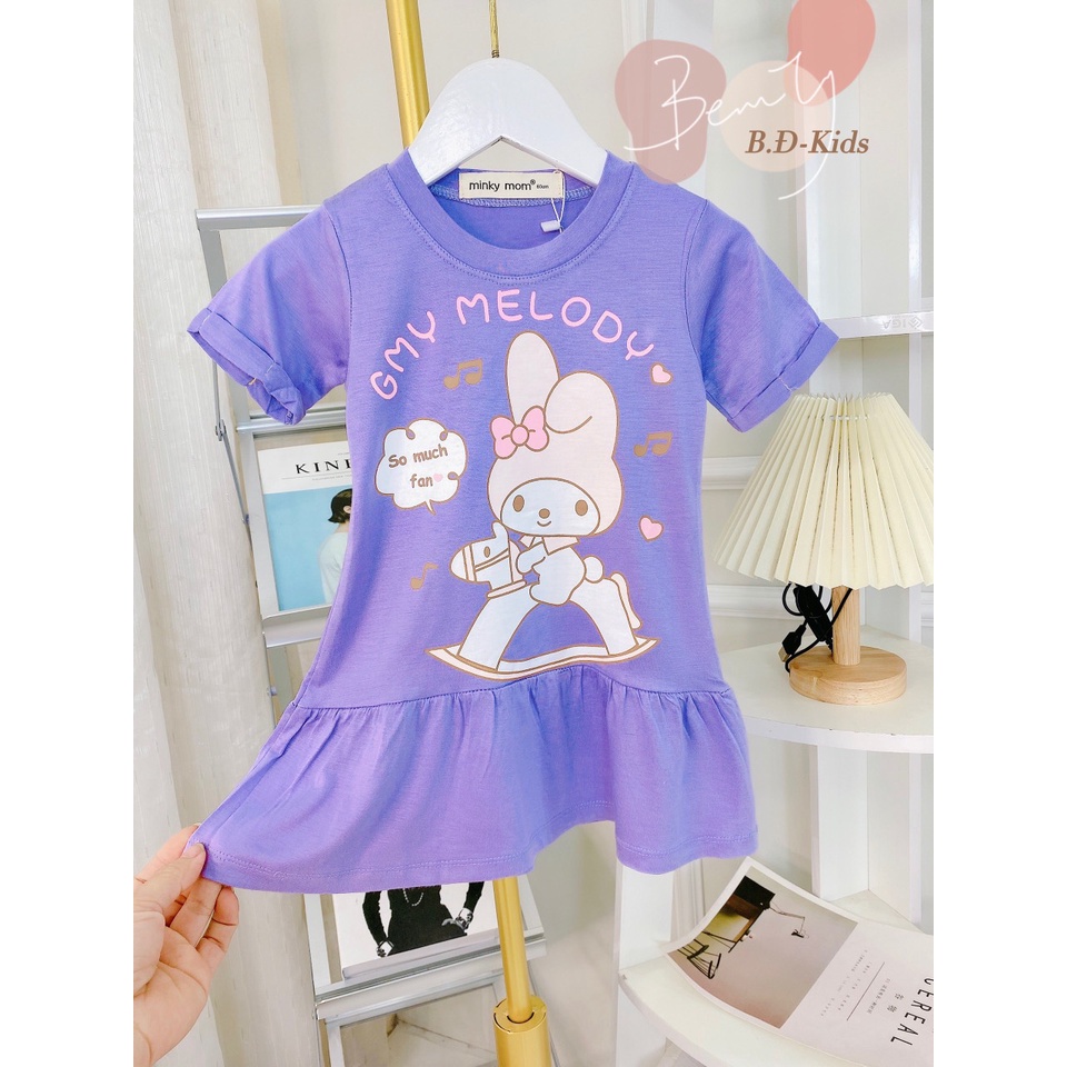 Đầm váy thun lạnh MINKY MOM cho bé gái xinh xắn đuôi cá nhiều màu in hình 1 2 3 4 5 tuổi Đ001