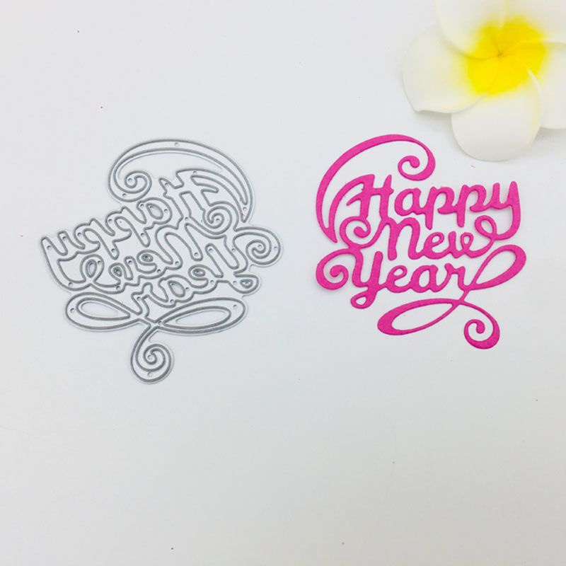 Khuôn Cắt Giấy Làm Từ Kim Loại Hình Chữ happy new year Trang Trí Scrapbook