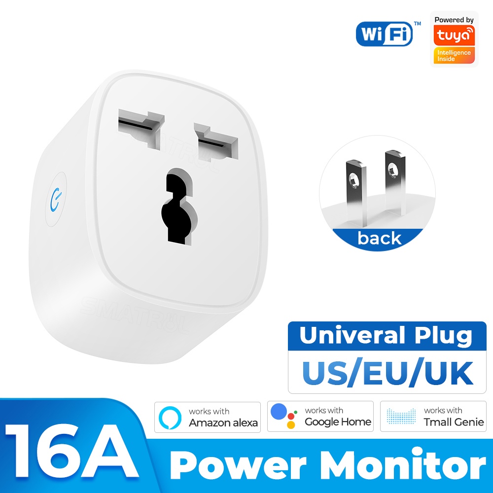 Ổ cắm thông minh đo công suất 16A/20A kết nối Wifi điều khiển bằng điện thoại qua app Tuya/Smart Life tương thích Google