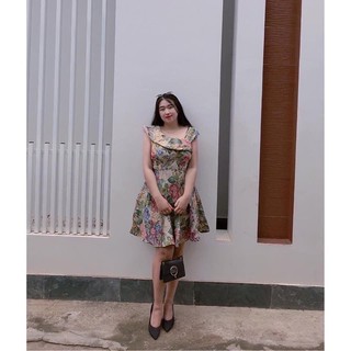 Đầm hoa lệch vai tiểu thư bigsize 60=>90kg( Váy tiểu thư )