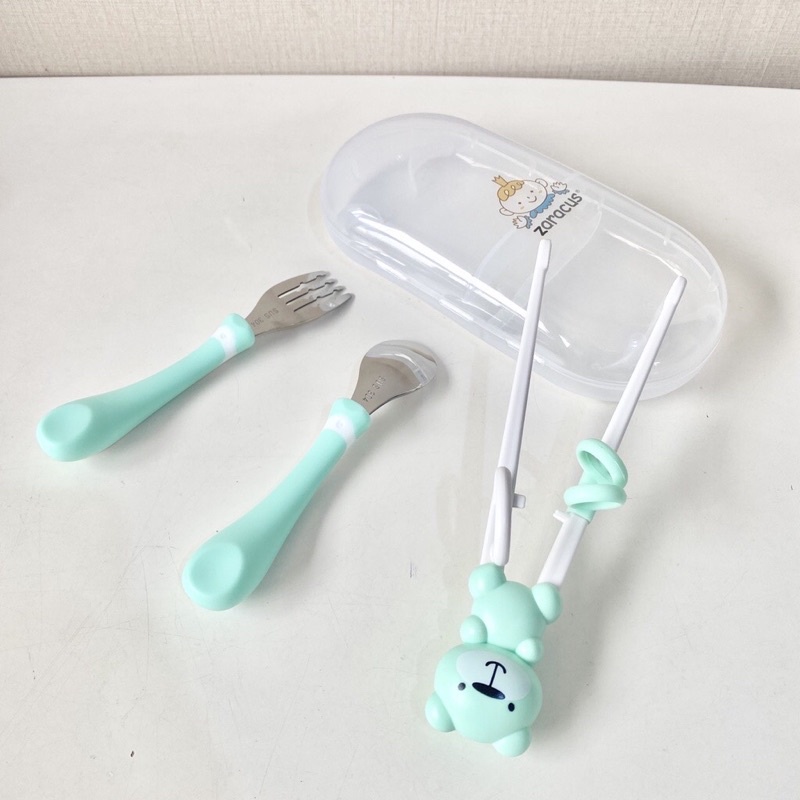 Bộ Thìa Dĩa Đũa Ăn Dặm Cho Bé Từ 2-6 Tuổi Zaracus Hàn Quốc