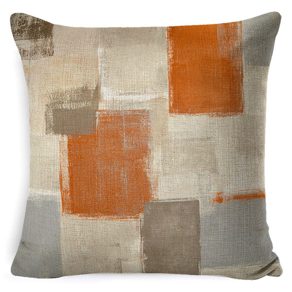 ❤LANSEL❤ 18x18inch Fashion Throw Pillow Cases Linen Abstract Paint Art Pillow Covers Farmhouse Style Home Decor Orange Gray Brown Modern Sofa Cushion