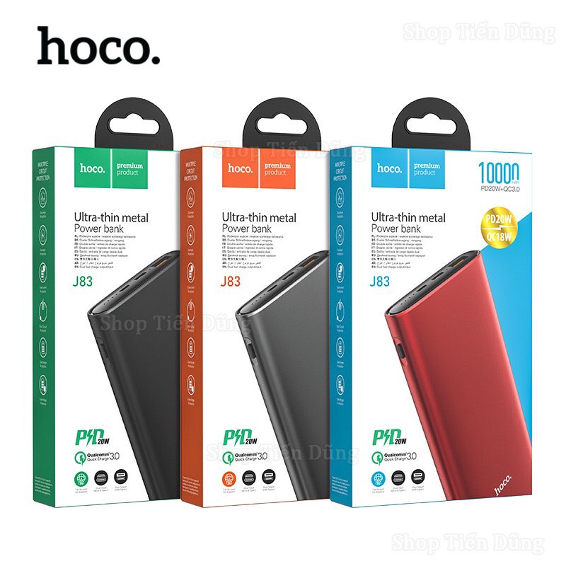 Pin Sạc Dự Phòng Hoco J83 Dung Lượng 10000mAh Sạc Nhanh PD20w + QC 18W Thiết Kết Mỏng Nhỏ Gọn