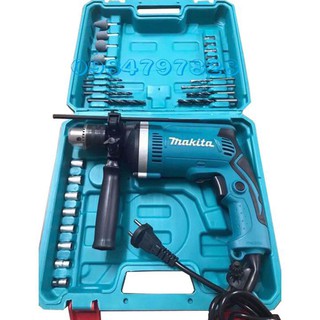 Máy Khoan MAKITA Cầm Tay 2 Chế Độ [ Chính Hãng ] Khoan Bê Tông, Gỗ, Sắt + Bộ Dụng Cụ 26 Chi Tiết