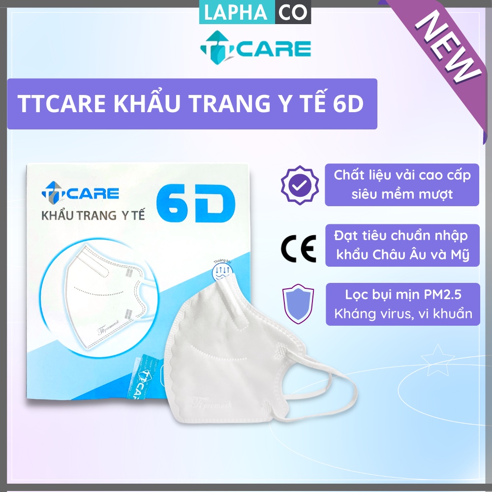 Famapro X Ttcare Khẩu Trang Y Tế 6D 4 Lớp Ôm Vừa Mặt, Siêu Mềm Mại (10 Cái/Hộp)