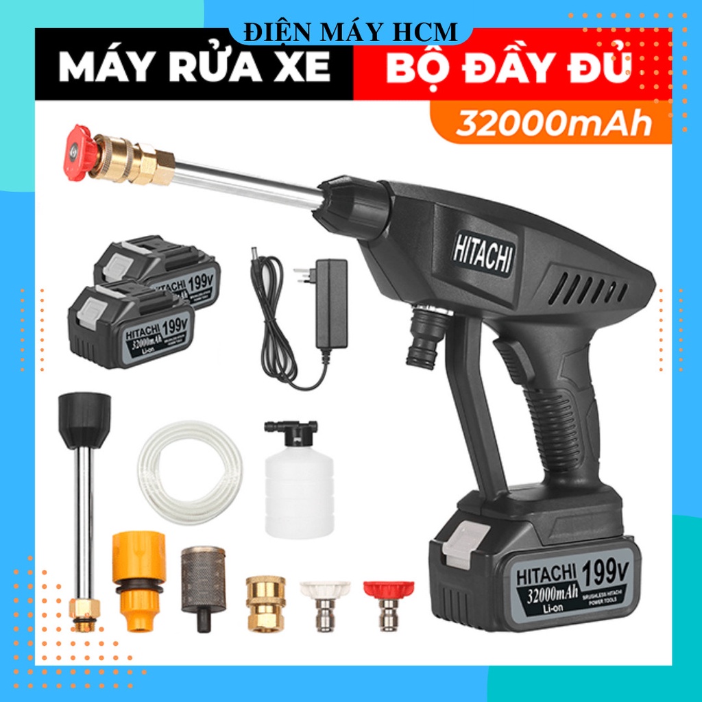 Máy rửa xe mini cầm tay cao áp máy xịt rửa xe gia đình hitachi có bình tạo