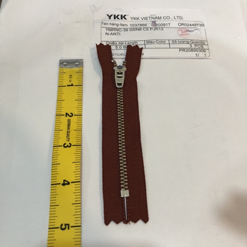 Dây kéo YKK cho quần Jean/Kaki 4.5 inch 11.5cm màu đỏ mận