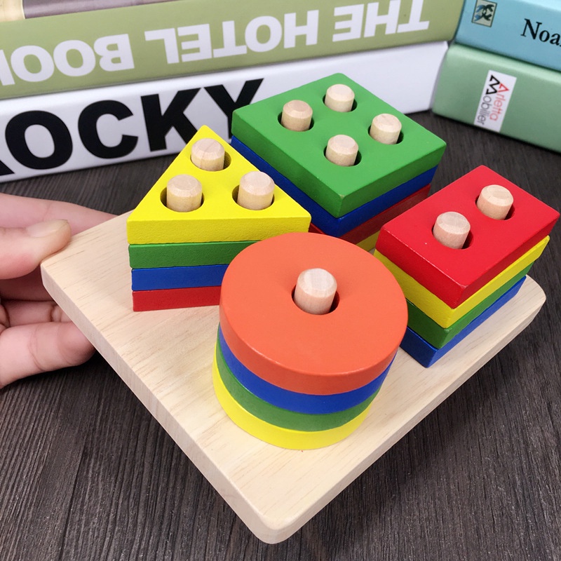 Đồ chơi gỗ Thả hình khối 4 trụ phát triển tư duy cho bé