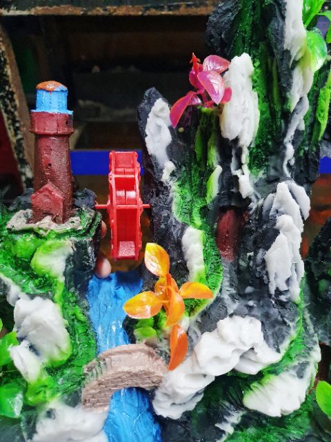 CẢNH NÚI CÓ BÁNH QUAY TRANG TRÍ HỒ CÁ NON BỘ 24x12x25cm