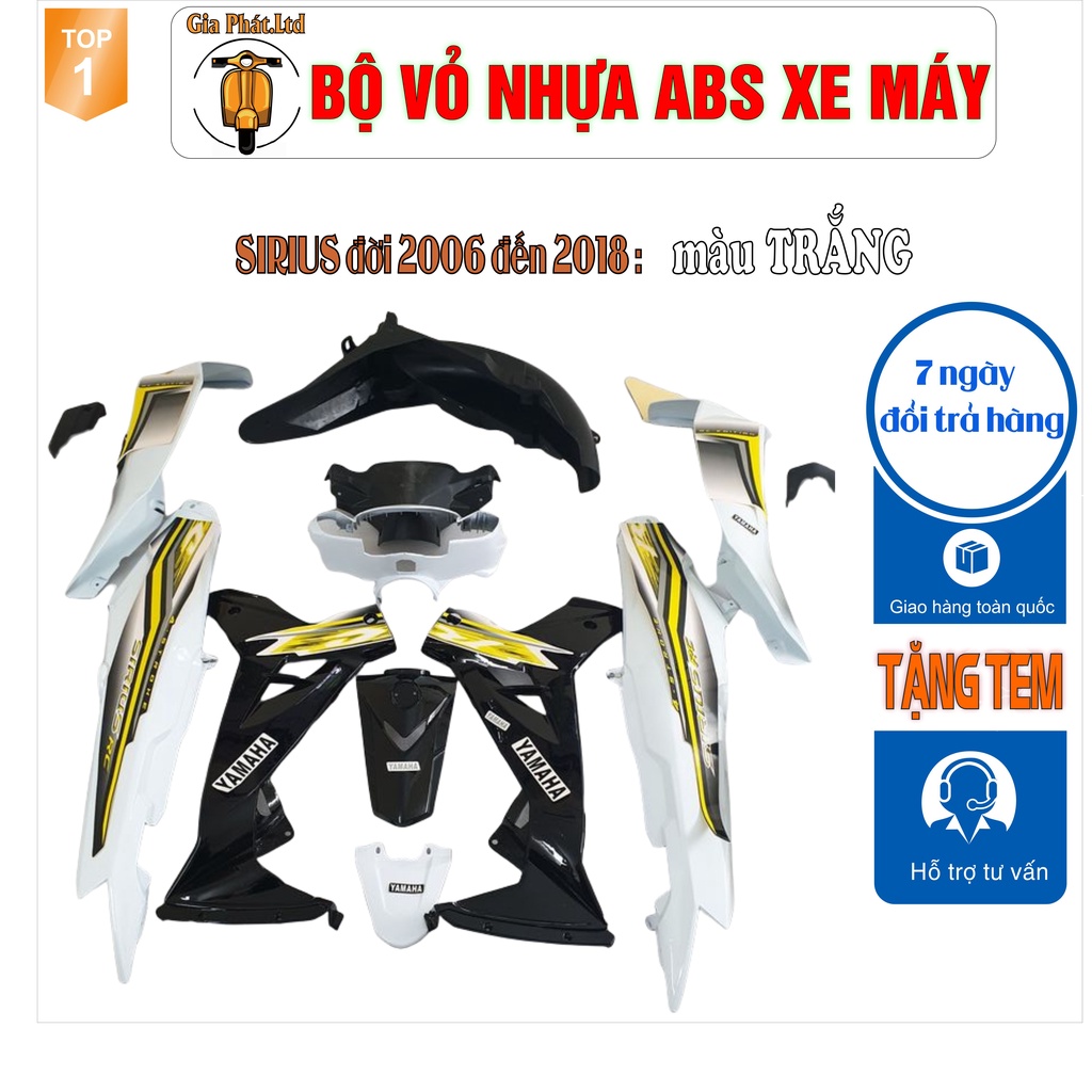 Bộ dàn áo xe SIRIUS màu TRẮNG - nhựa nguyên sinh ABS _ SPP-565 (8051)