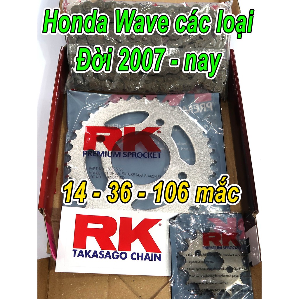 Nhông sên dĩa RK cao cấp nhập khẩu cho Honda Wave các loại đời từ 2007 - nay