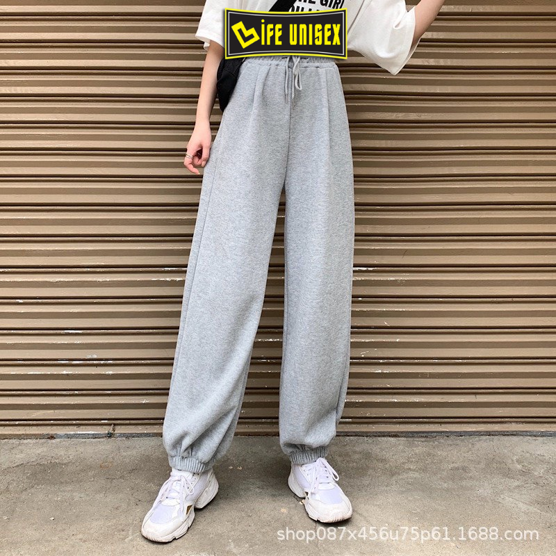 Quần jogger ống rộng nam nữ trơn BASIC quần nỉ DA CÁ ống bom bo chun ulzzang LIFE UNISEX