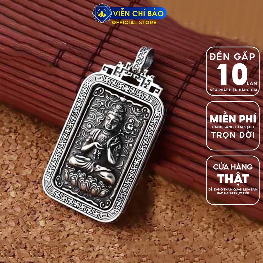 Mặt vòng cổ bạc Phật bản mệnh 12 con giáp Lục tự hoa sen vuông xoay chất liệu bạc Thái 925 Viễn Chí Bảo M100026