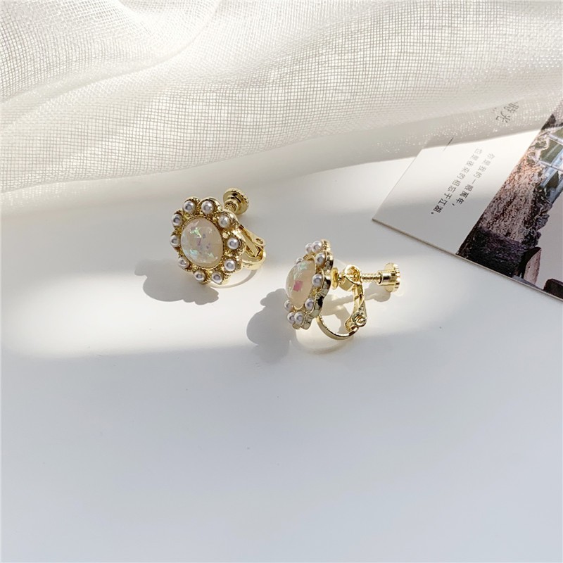 Khuyên tai kẹp không bấm lỗ chốt cố định K151 bằng hợp kim mạ vàng hình tròn dáng ngắn Leous Accesories