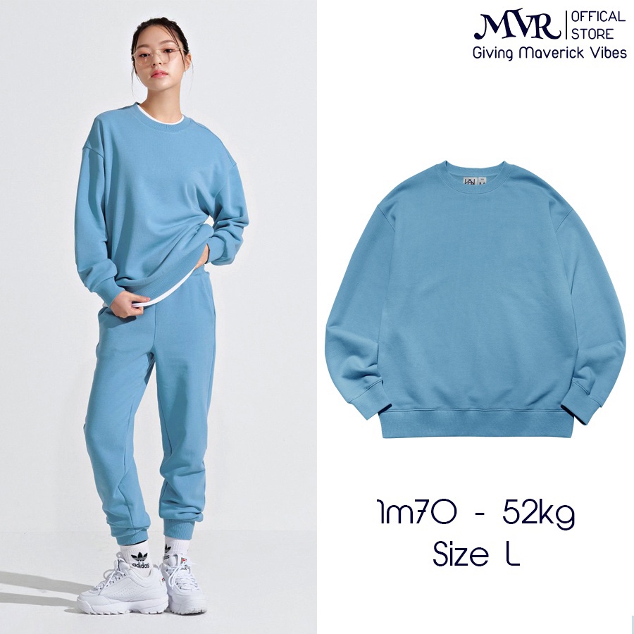 Áo sweater tay dài cổ tròn trơn nam nữ unisex nỉ cotton da cá phong cách form Hàn Quốc màu xám đen kem local brand MVR