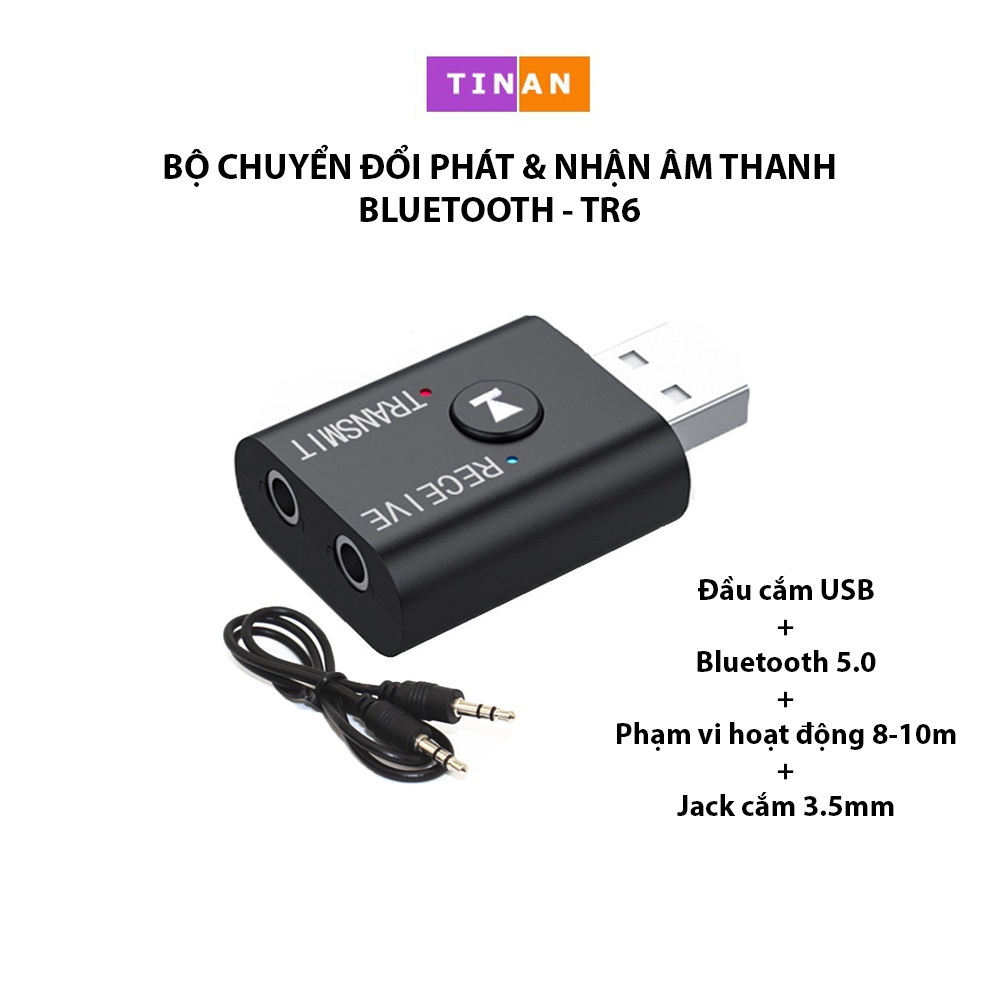 [2 IN 1 Adapter] Bộ Chuyển Đổi Phát Và Nhận Âm Thanh Bluetooth TR, Cho Laptop, PC, Loa, Xe Ôtô