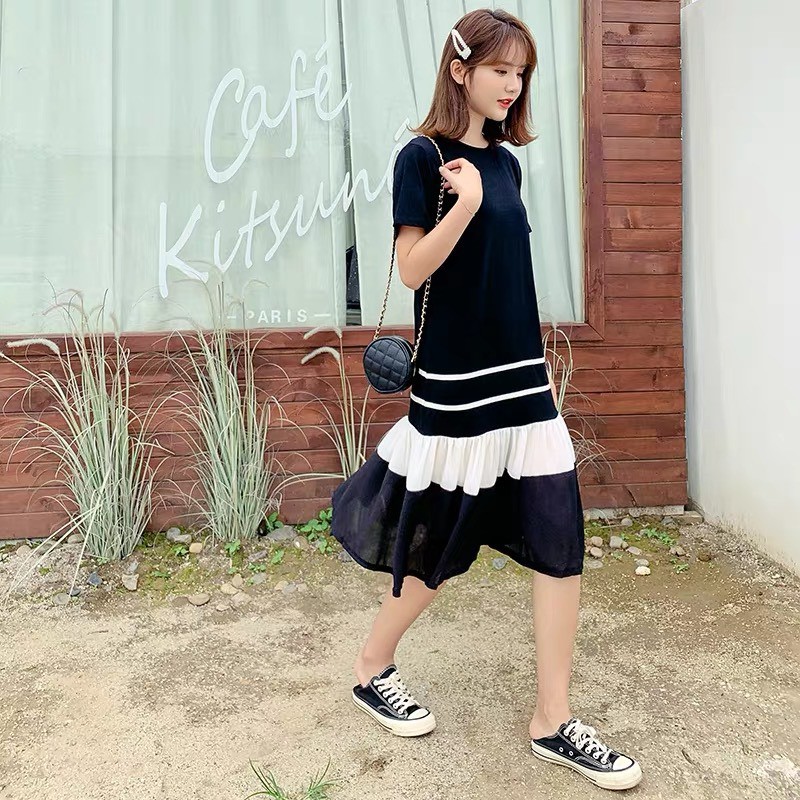 Váy bầu thiết kế dáng suông đuôi cá chất cotton siêu xinh cho mẹ mặc bầu và sau sinh W128
