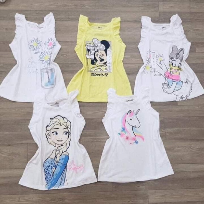 Áo thun cotton sát nách hình siêu đáng yêu cho bé gái 24m-7y