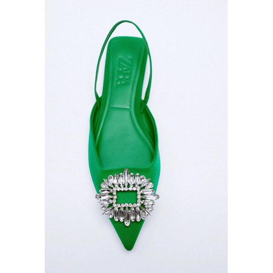 GIÀY MULE ZARA GÓT THẤP XANH LÁ ĐÍNH ĐÁ LẤP LÁNH