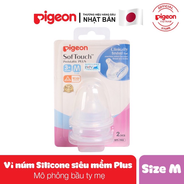 [ ẢNH THẬT 100% ] Vỉ 2 Núm Ty Cổ Rộng PIGEON Nhập khẩu, Silicon Plus SIÊU MỀM -  Size S/M/L/LL( có tách sét 1 núm)