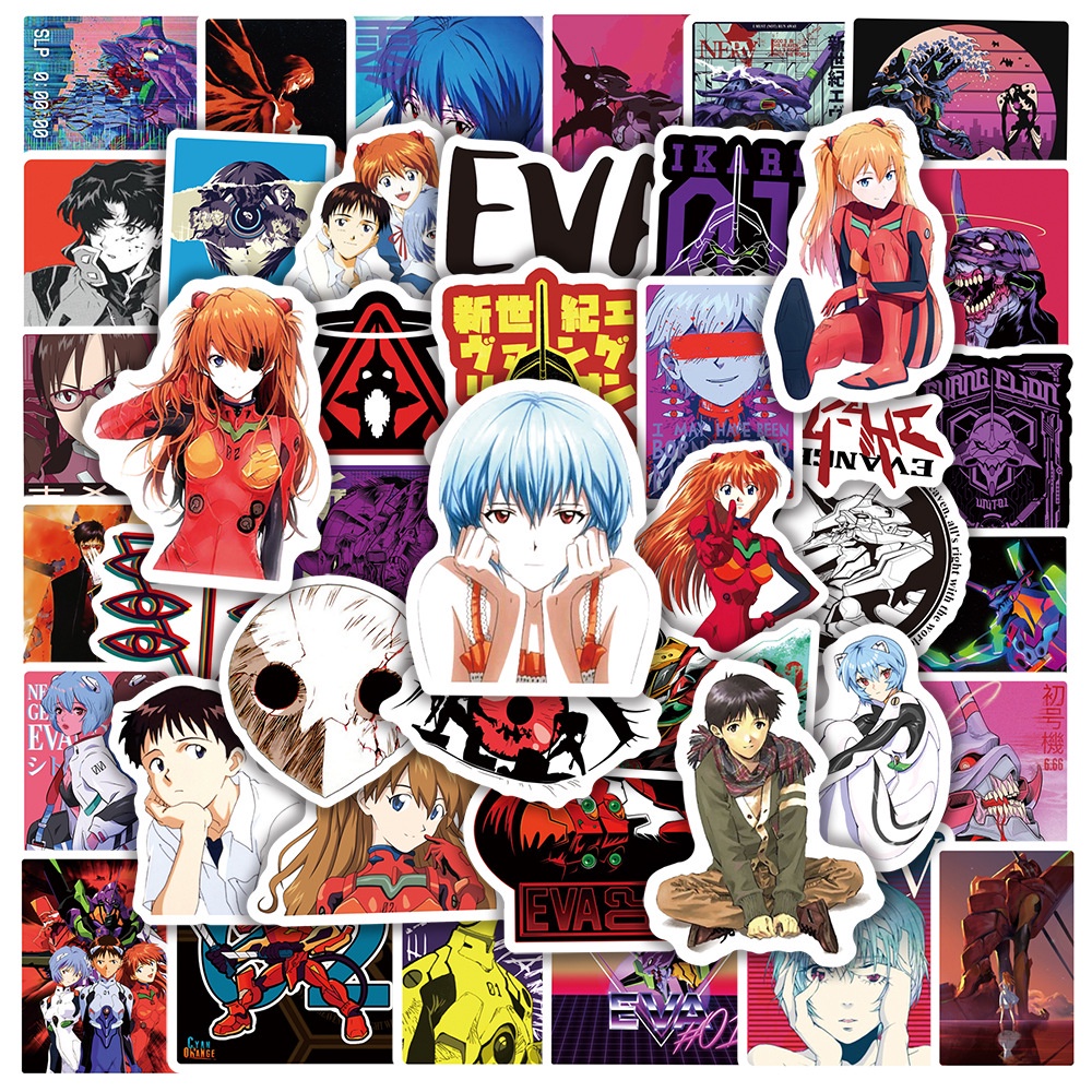 Set 100/50/25/10 Miếng Dán Pvc Chống Thấm Nước Họa Tiết Hoạt Hình Evangelion Trang Trí Laptop/Guitar