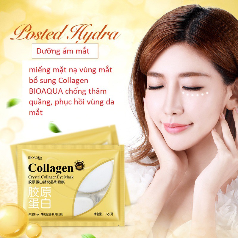 2 miếng mặt nạ vùng mắt bổ sung Collagen BIOAQUA chống thâm quầng, phục hồi vùng da mắt