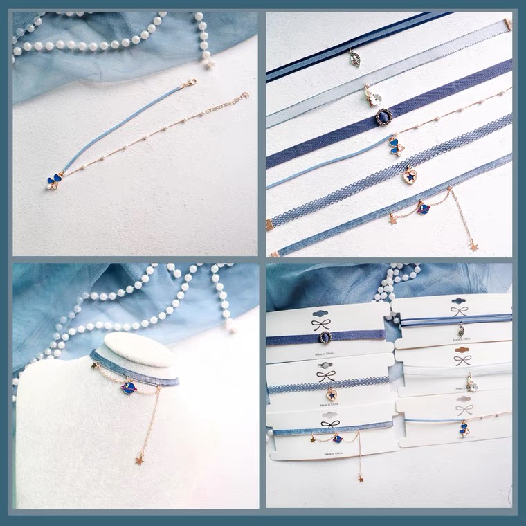 Vòng Cổ choker Mặt Hành Tinh Xanh Dương Phong Cách Nhật Hàn Cho Nữ