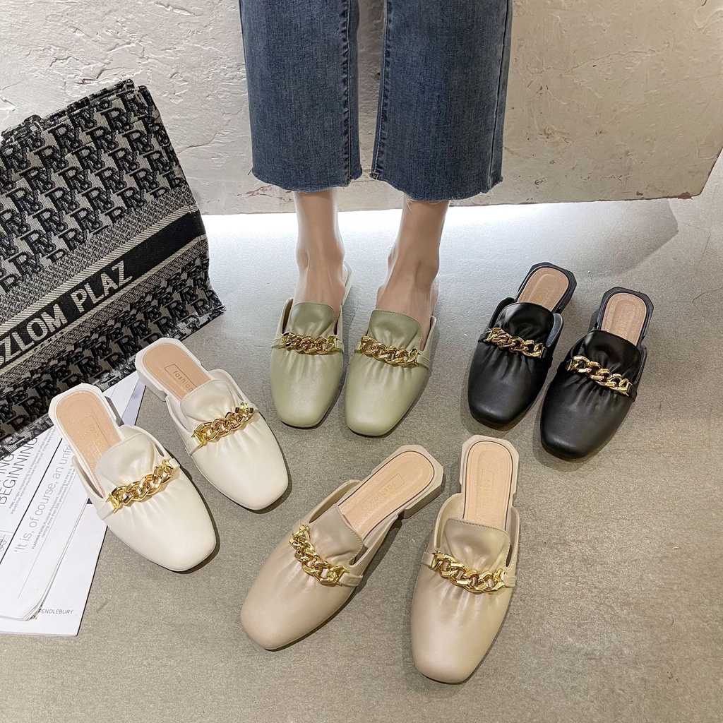 Dép Mũi Vuông Kiểu Dáng Nhún Bèo Màu Sắc Trang Nhã Cực Sang Trọng