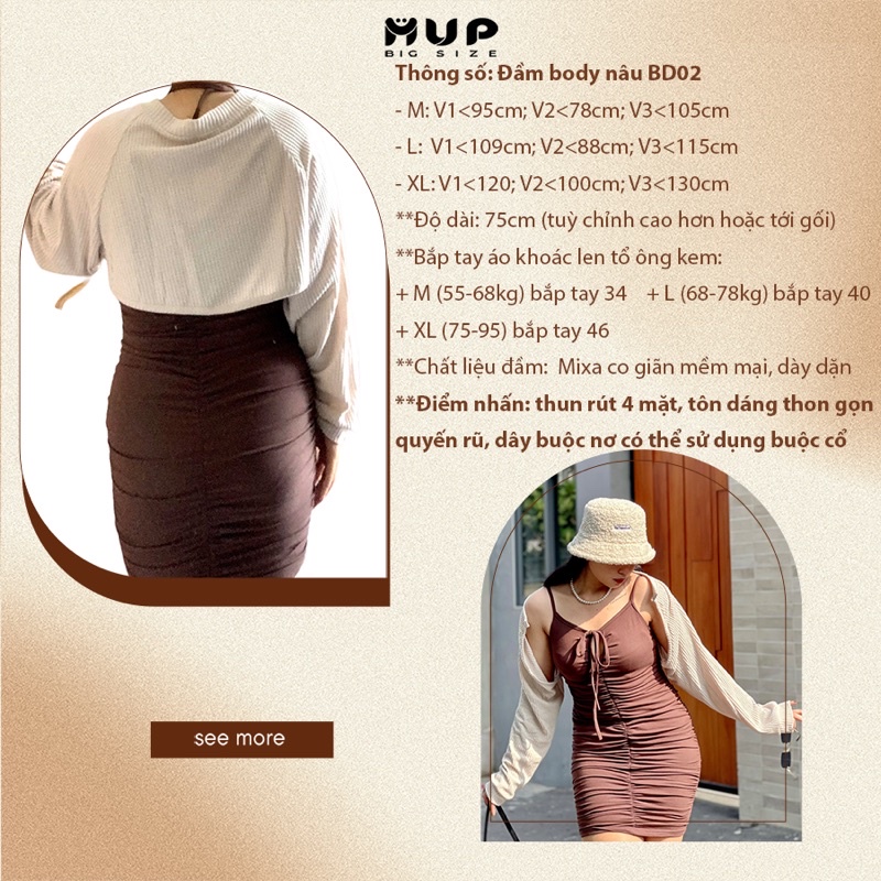Đầm body bigsize 2 dây sexy tôn dáng dây rút MUP Bigsize DBD02