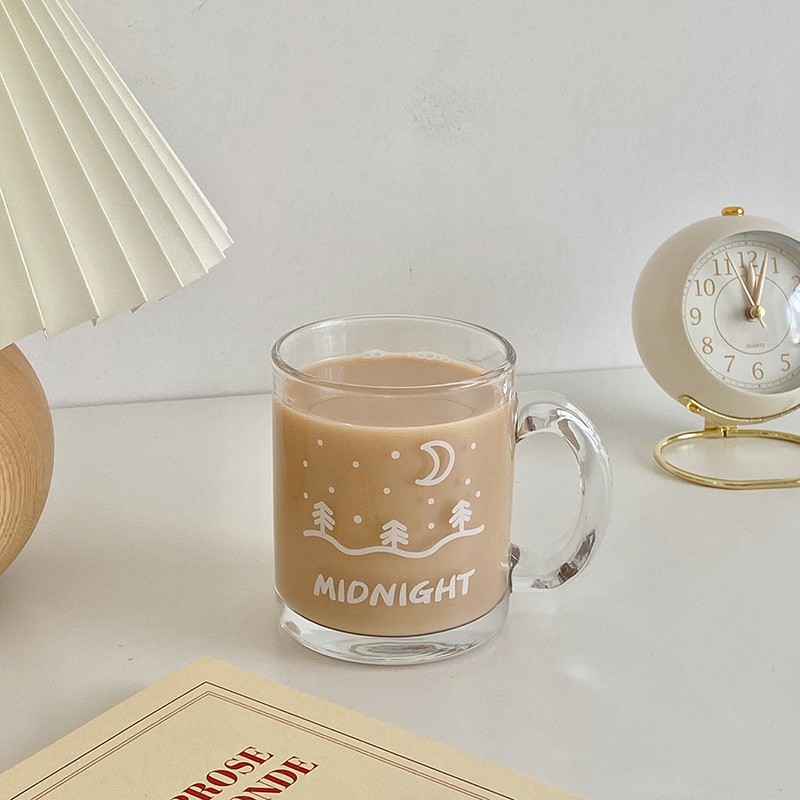 Cốc Ly Cối Tách Thủy Tinh Uống Cafe, Trà Midnight Quotes Minimal Style Decor