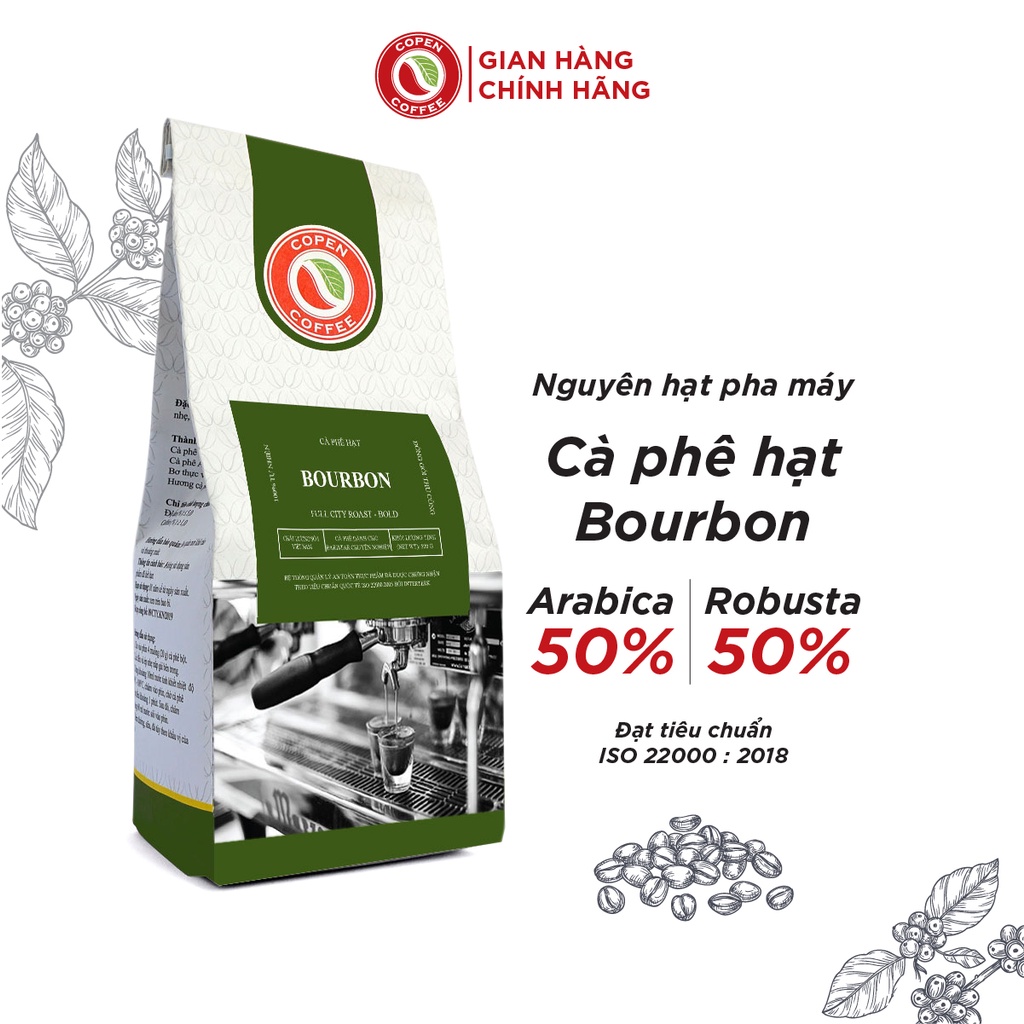 Cà Phê hạt Bourbon Copen Coffee túi 250g (Nguyên Hạt Rang Mộc) đắng đậm, thơm dịu