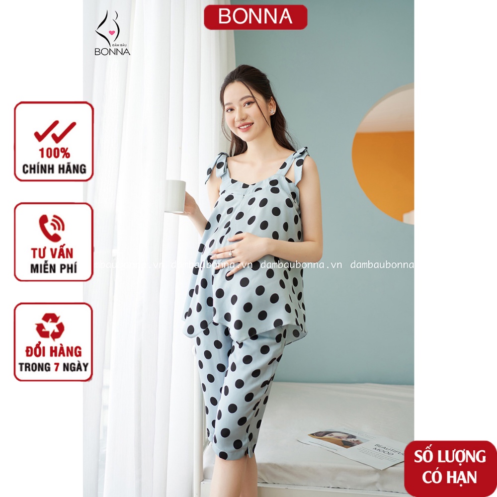 Bộ bầu mùa hè BONNA mặc trước và sau sinh thoải mái, quần có chun cúc điều chỉnh, lụa ngọc trai cao cấp, thoáng mát B012