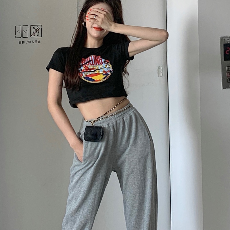 Áo Thun Cotton Ngắn Tay Lưng Cao In Họa Tiết Thời Trang Mùa Hè Cho Nữ