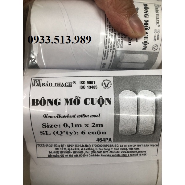 BÔNG MỠ CUỘN DÙNG ĐỂ LÓT KHI BÓ BỘT TAY,CHÂN Bông mỡ y tế không thấm nước Bảo Thạch 0.1m x 2m