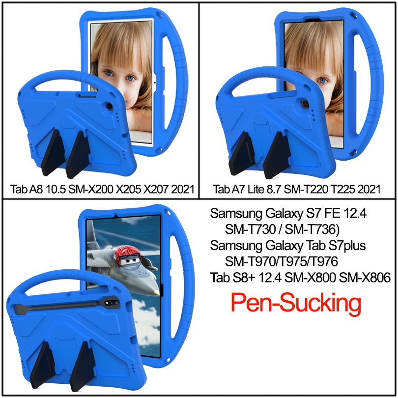 Kids Safe Case Shockproof Eva Handle Tablet Cover case for Samsung Galaxy Tab A8 10.5 SM-X200 X205 X207 S8+ 12.4 SM-X800 X806 S7 FE 12.4 SM-T730 T736 A7 Lite 8.7 SM-T220 T225 2021 S7 + plus SM-T970 T975 T976 2020