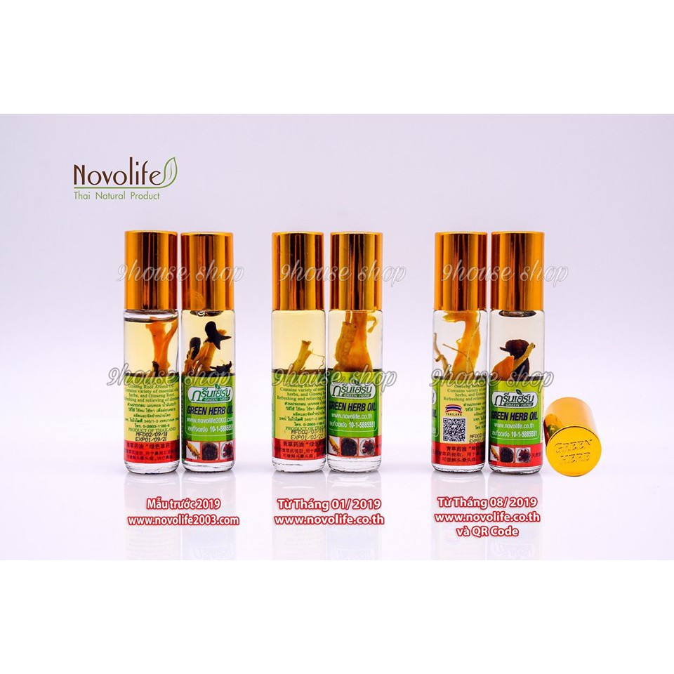 Lốc 12 Chai Dầu Gió Nhân Sâm Green Herb Oil Thái Lan (8ml/chai)