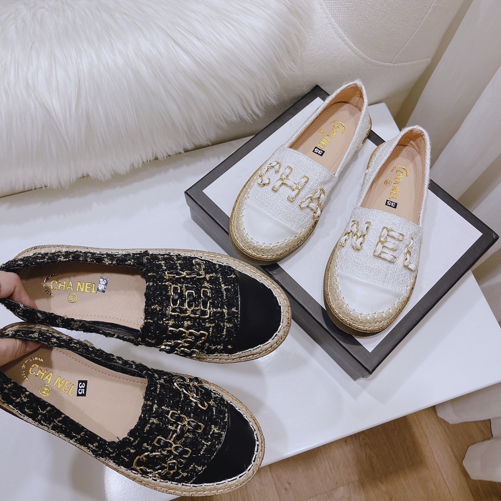 Giày Lười Chanel Chất liệu len đặc biệt tùy chỉnh ban đầu của Ý Bàn chân bên trong được làm bằng da cừu